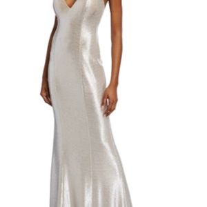 Metallic V-Neck Sleeveless Foiled Knit Dress